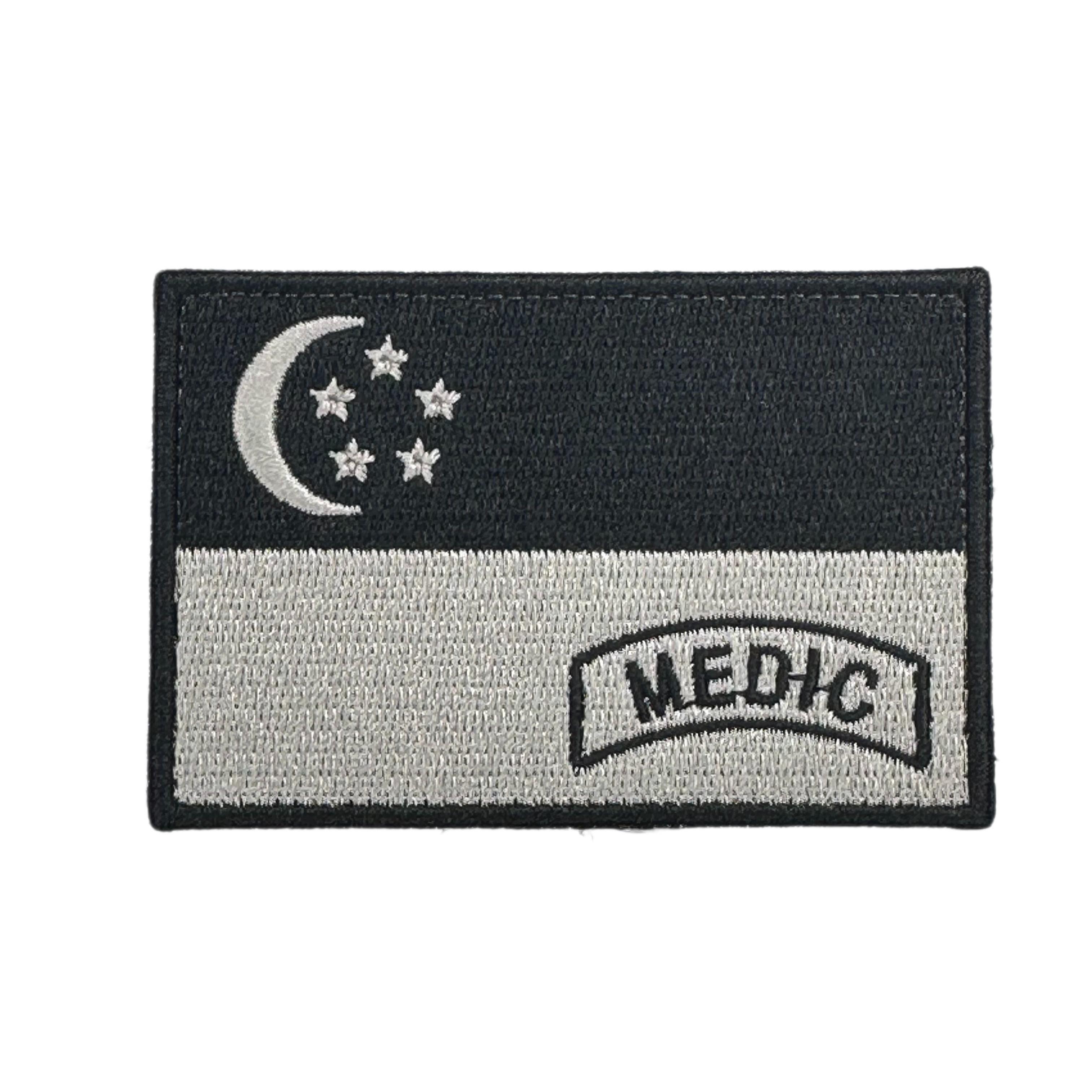 Singapore Flag Medic Embroidered Velcro Morale Patch - Singapore Series