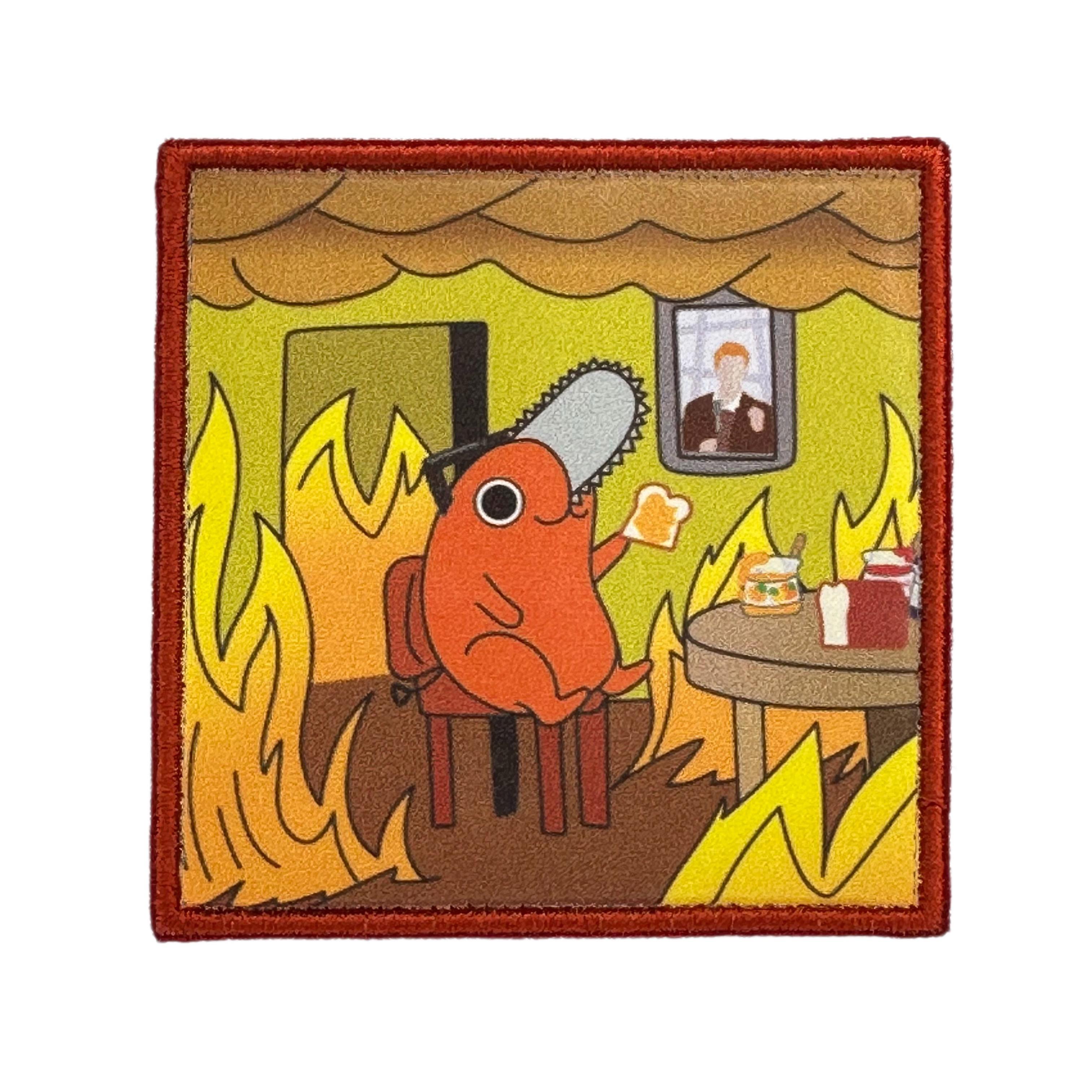 Printed Morale Patches - Pochita This is Fine Meme Morale Patch