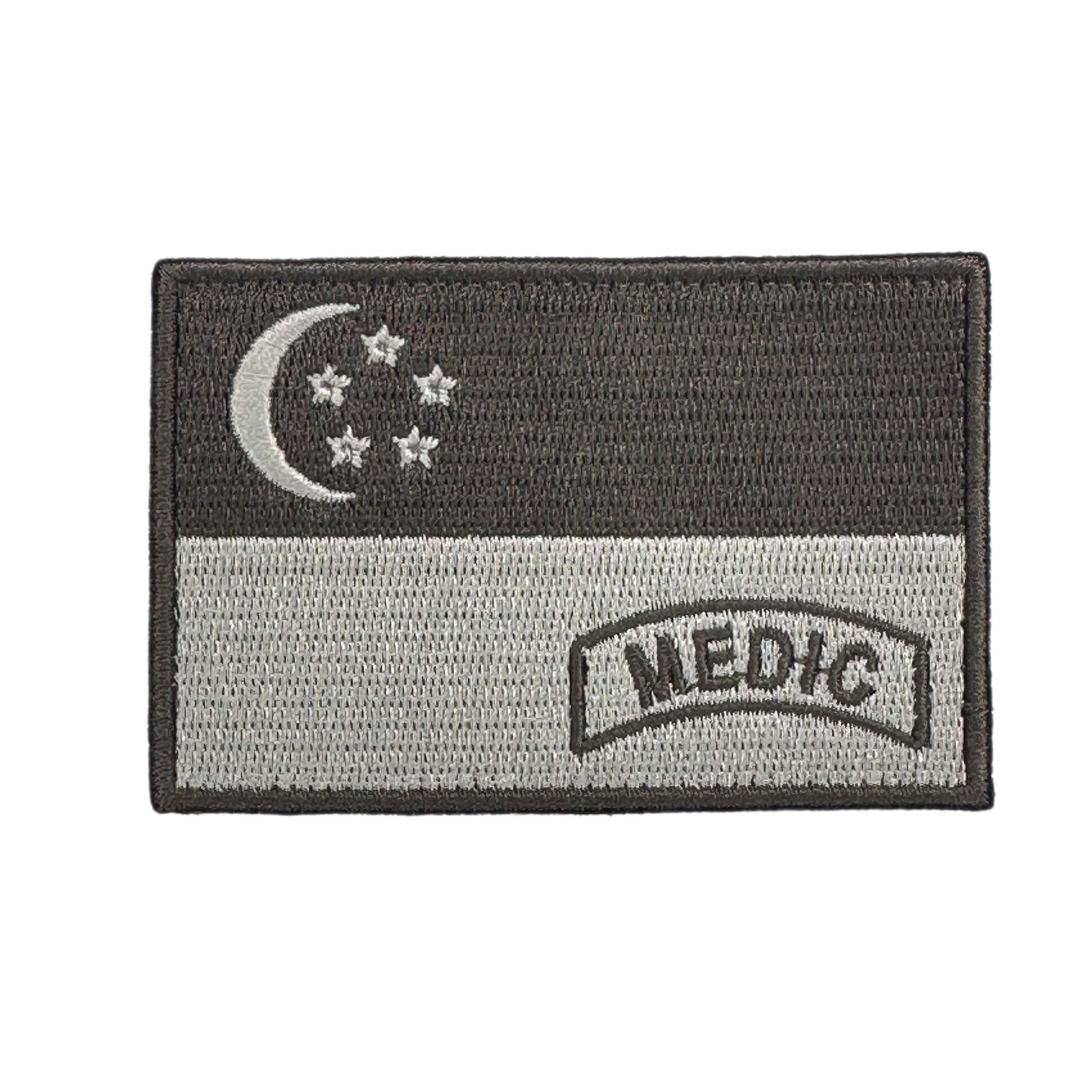 Singapore Flag Medic Embroidered Velcro Morale Patch - Singapore Series