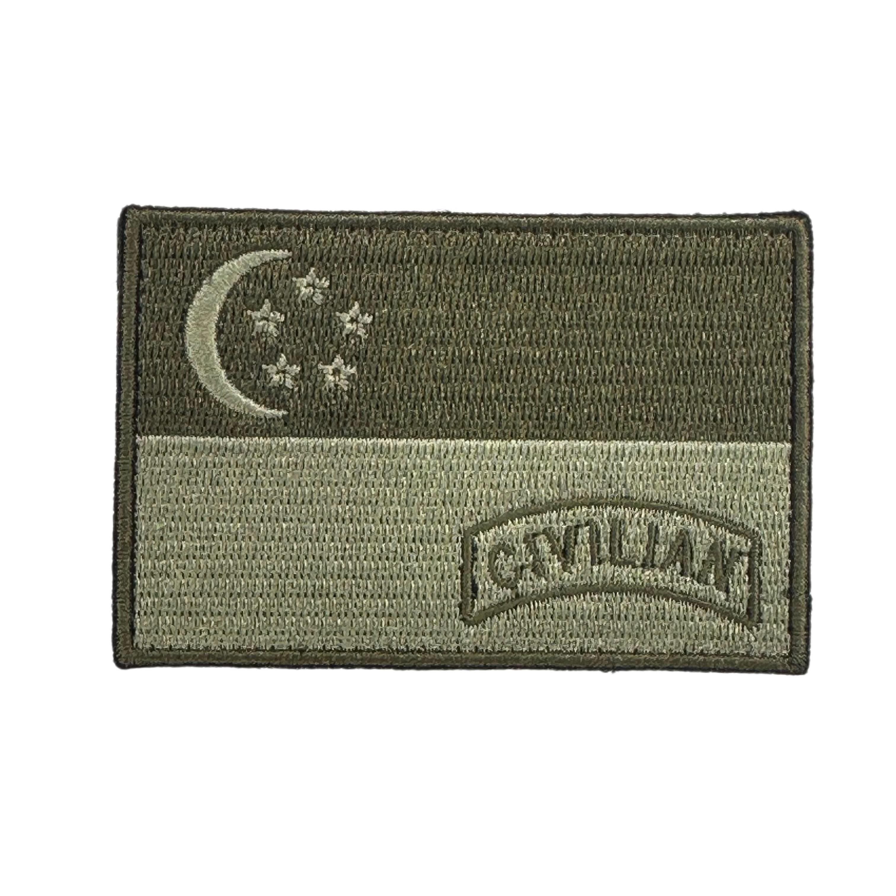 Singapore Flag Civilian Embroidered Velcro Morale Patch - Singapore Series
