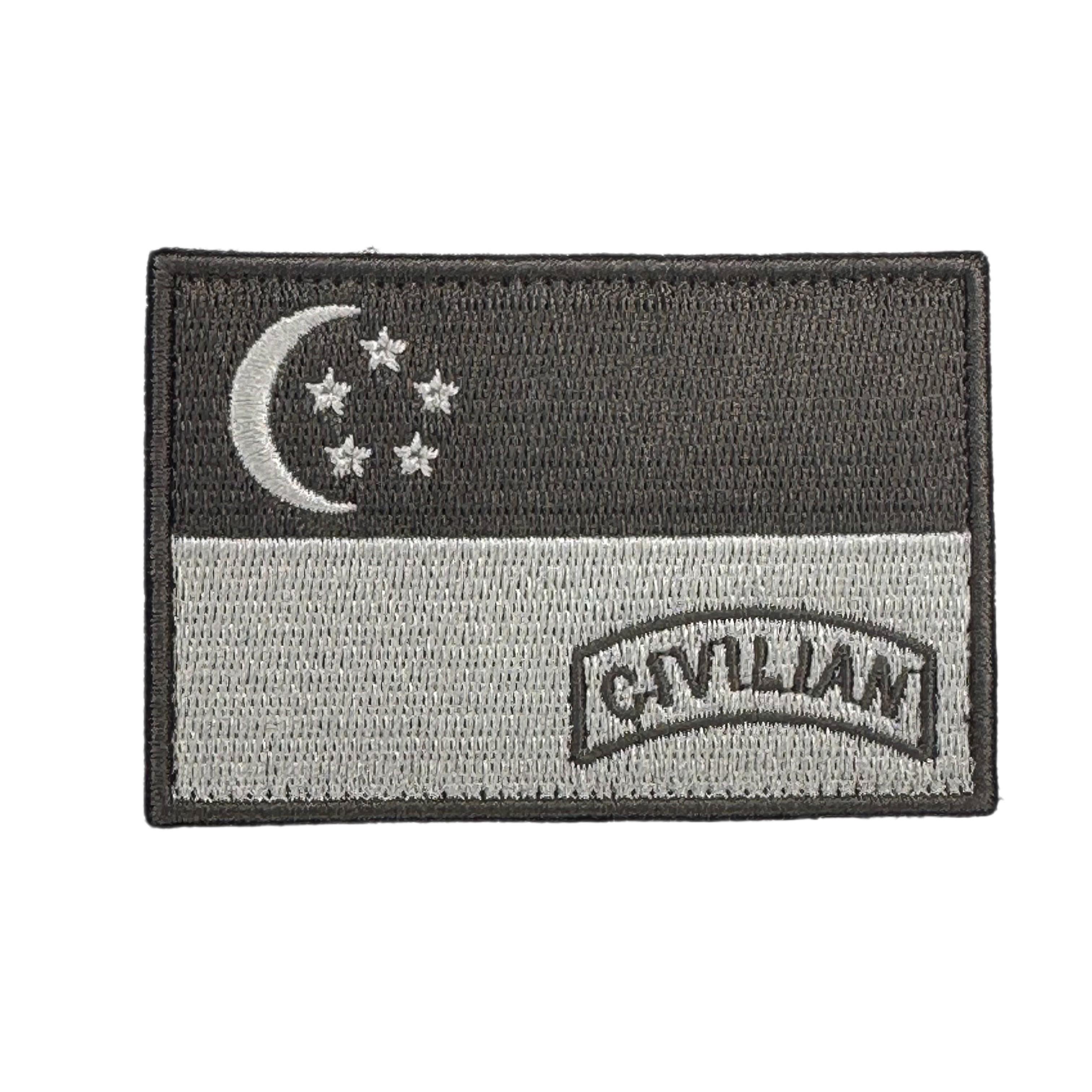 Singapore Flag Civilian Embroidered Velcro Morale Patch - Singapore Series