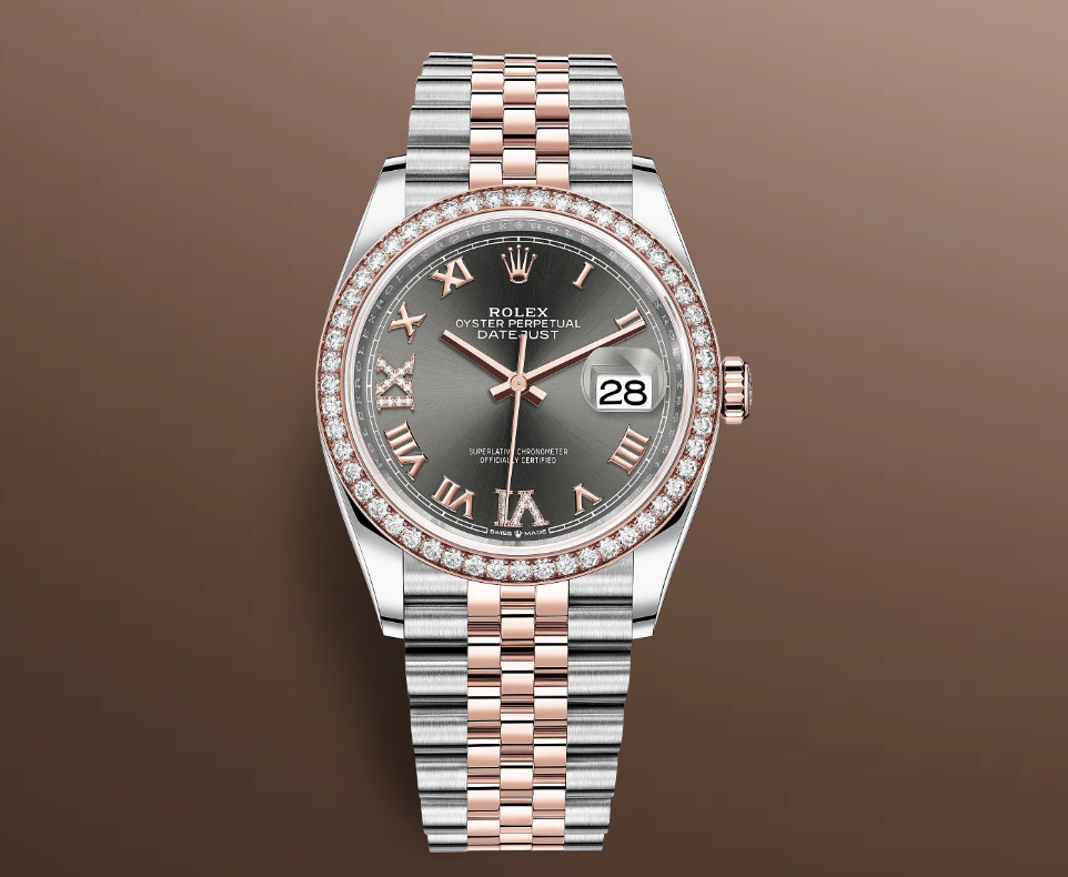 DATEJUST 36 Oyster, 36 mm, Oystersteel, Everose gold and diamonds