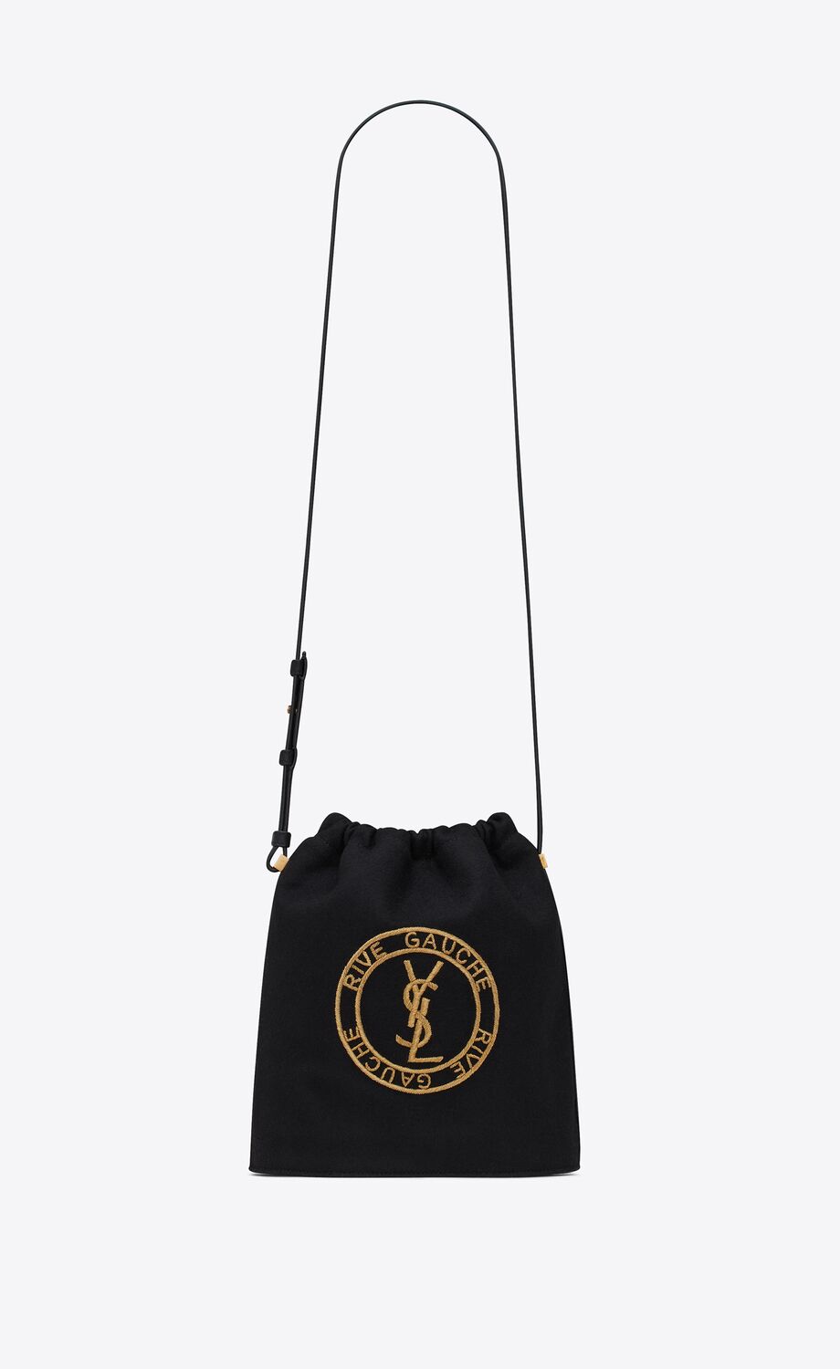 RIVE GAUCHE LACED BUCKET BAG IN EMBROIDERED FELT AND SMOOTH LEATHER