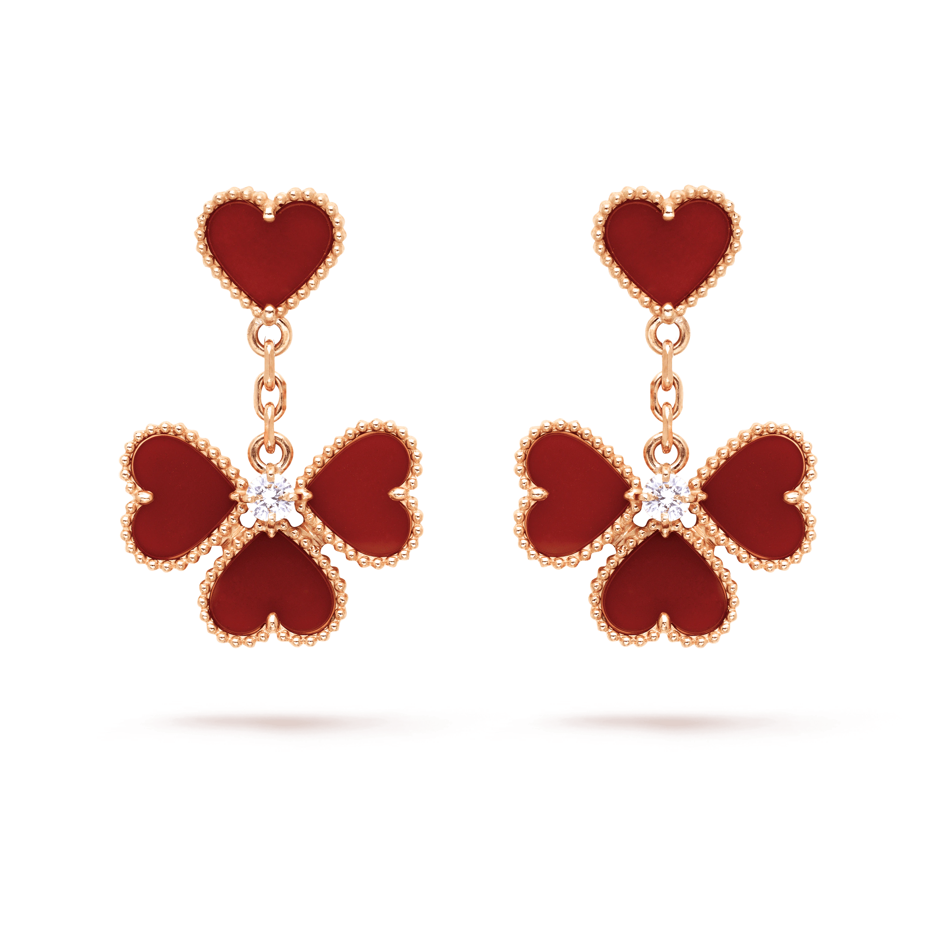 スウィート アルハンブラ エフイヤージュ ピアス, ローズ ゴールド, カーネリアン:  8 石, ダイヤモンド:  2 石,  0.17 カラット, Front, Jewelry Earrings