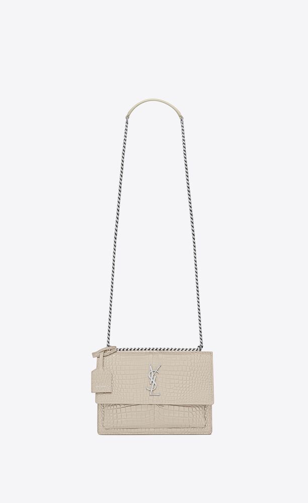 sunset medium chain bag in crocodile embossed shiny leather