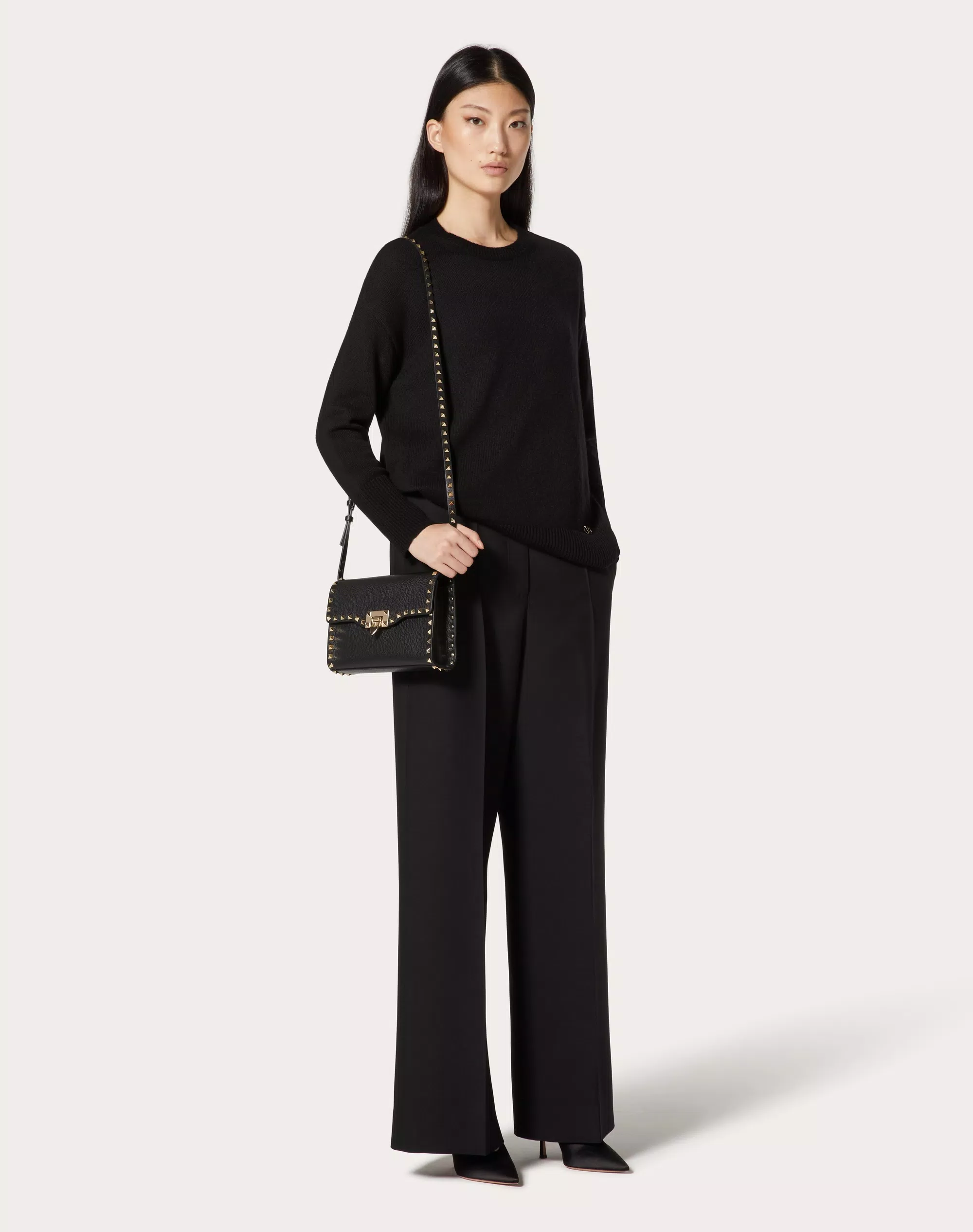 SMALL ROCKSTUD GRAINY CALFSKIN CROSSBODY BAG