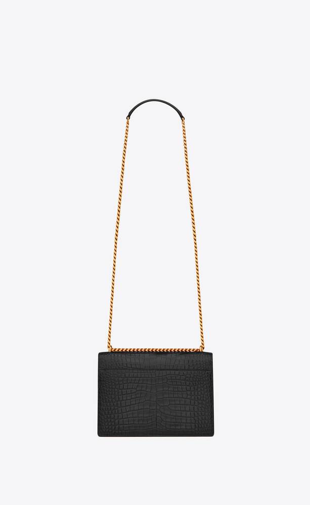 SUNSET MEDIUM CHAIN BAG IN CROCODILE EMBOSSED SHINY LEATHER