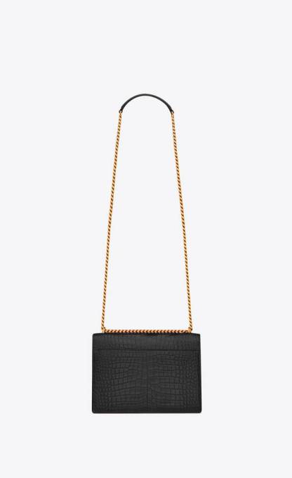 SUNSET MEDIUM CHAIN BAG IN CROCODILE EMBOSSED SHINY LEATHER