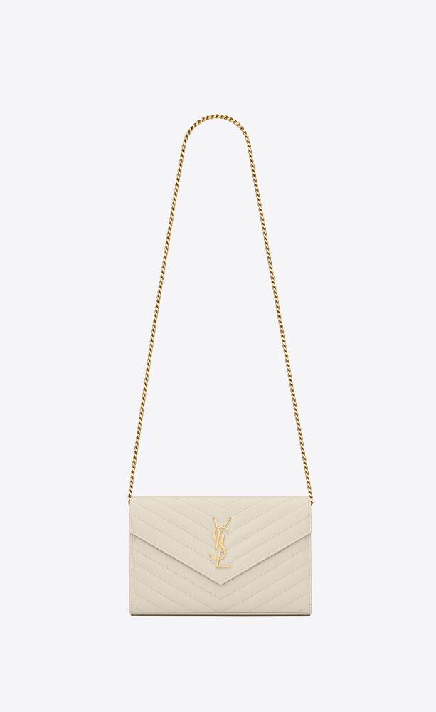 CASSANDRE SAINT LAURENT MATELASSÉ CHAIN WALLET IN GRAIN DE POUDRE EMBOSSED LEATHER