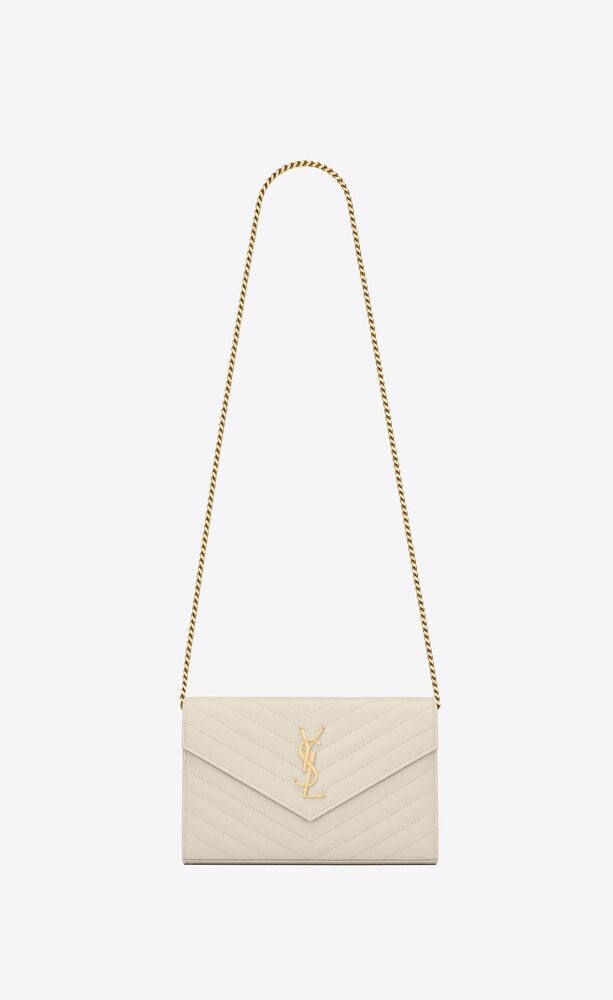 CASSANDRE SAINT LAURENT MATELASSÉ CHAIN WALLET IN GRAIN DE POUDRE EMBOSSED LEATHER