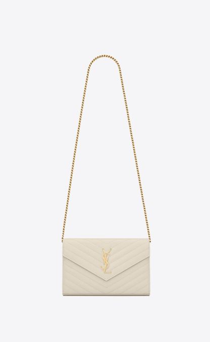 CASSANDRE SAINT LAURENT MATELASSÉ CHAIN WALLET IN GRAIN DE POUDRE EMBOSSED LEATHER