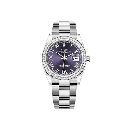 Rolex Datejust 36 White Gold/Steel Aubergine Roman & Diamond Dial & Diamond Bezel Oyster Bracelet