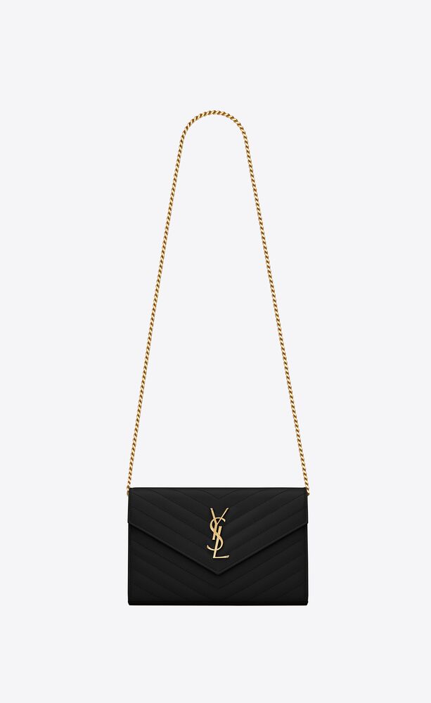 CASSANDRE SAINT LAURENT MATELASSÉ CHAIN WALLET IN GRAIN DE POUDRE EMBOSSED LEATHER