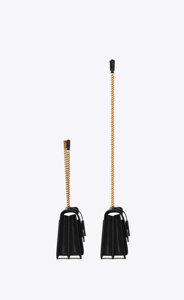 SUNSET MEDIUM CHAIN BAG IN CROCODILE EMBOSSED SHINY LEATHER