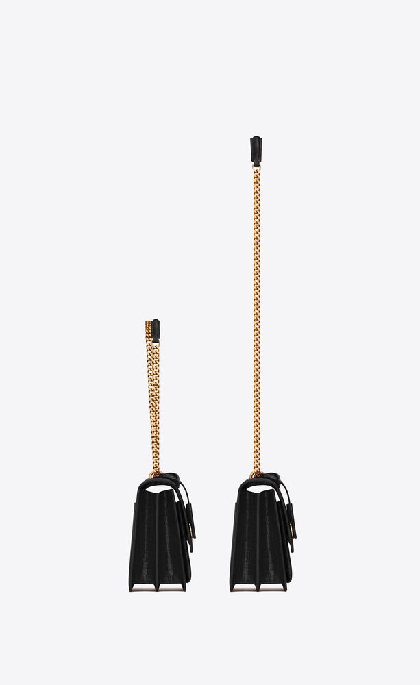 SUNSET MEDIUM CHAIN BAG IN CROCODILE EMBOSSED SHINY LEATHER