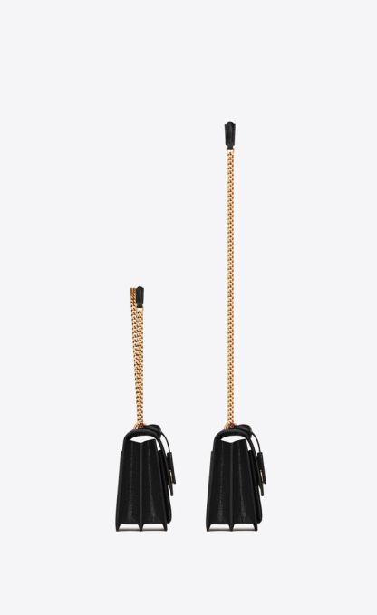 SUNSET MEDIUM CHAIN BAG IN CROCODILE EMBOSSED SHINY LEATHER