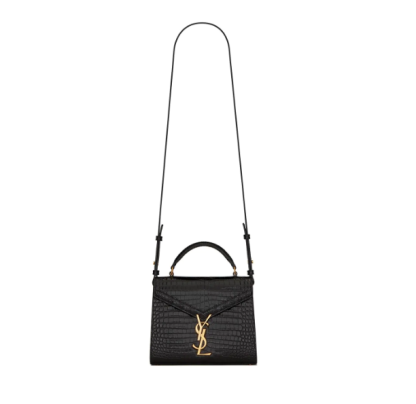 CASSANDRA MINI TOP HANDLE BAG IN CROCODILE-EMBOSSED SHINY LEATHER