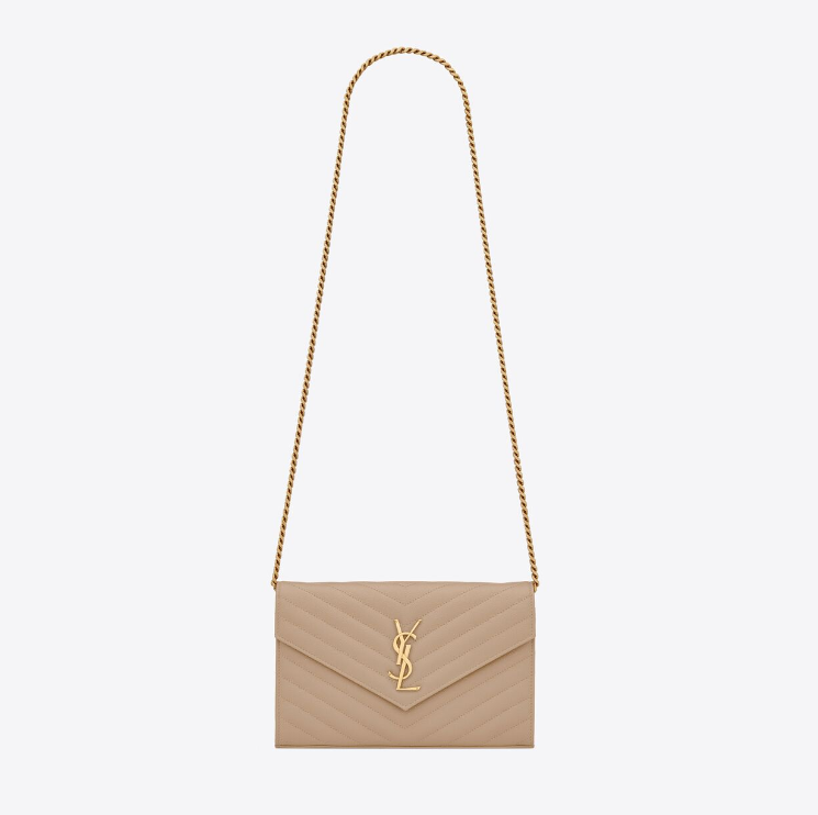 CASSANDRE SAINT LAURENT MATELASSÉ CHAIN WALLET IN GRAIN DE POUDRE EMBOSSED LEATHER