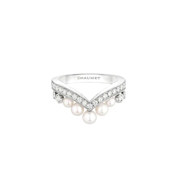 JOSÉPHINE AIGRETTE RING White gold, pearls, diamonds