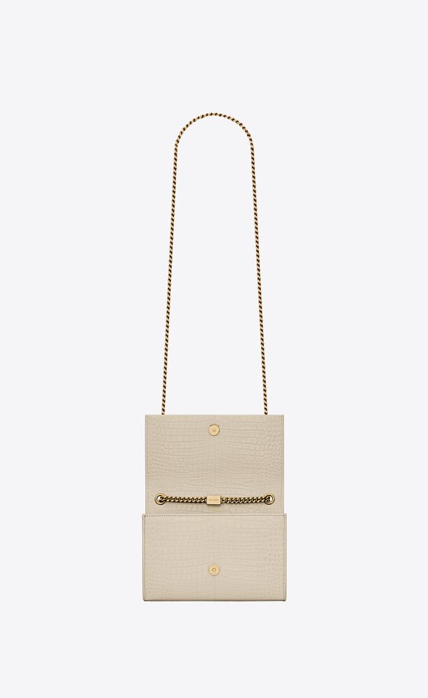 KATE SMALL CHAIN BAG WITH TASSEL IN CROCODILE-EMBOSSED SHINY LEATHER