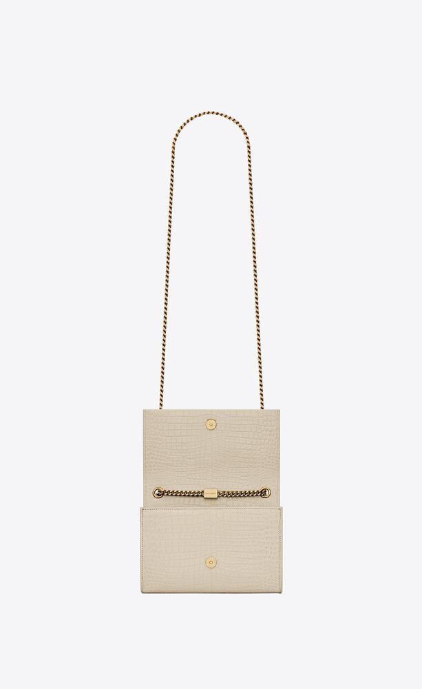 KATE SMALL CHAIN BAG WITH TASSEL IN CROCODILE-EMBOSSED SHINY LEATHER