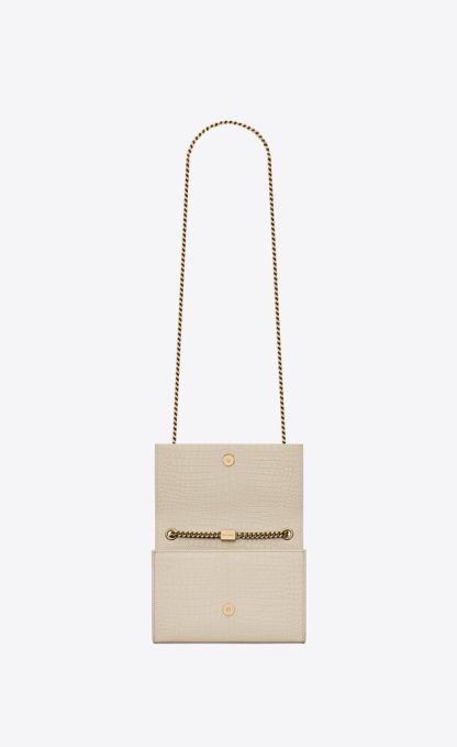 KATE SMALL CHAIN BAG WITH TASSEL IN CROCODILE-EMBOSSED SHINY LEATHER