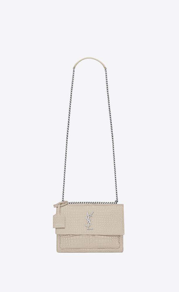 SUNSET MEDIUM CHAIN BAG IN CROCODILE EMBOSSED SHINY LEATHER