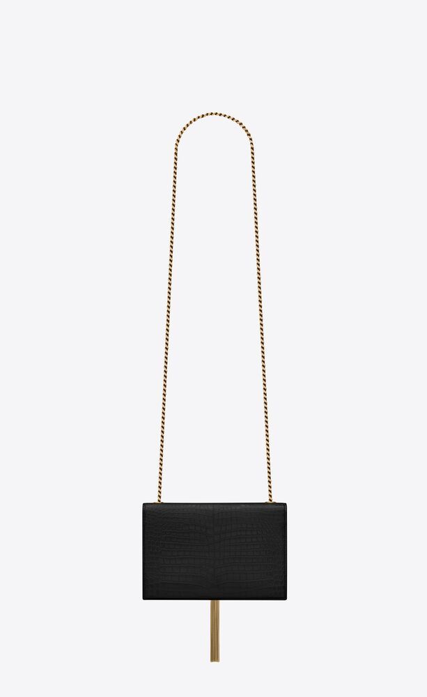 KATE SMALL CHAIN BAG WITH TASSEL IN CROCODILE-EMBOSSED SHINY LEATHER