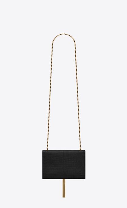 KATE SMALL CHAIN BAG WITH TASSEL IN CROCODILE-EMBOSSED SHINY LEATHER