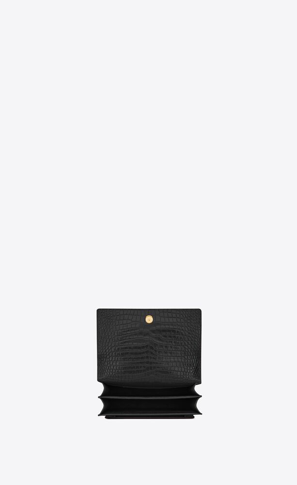 SUNSET MEDIUM CHAIN BAG IN CROCODILE EMBOSSED SHINY LEATHER