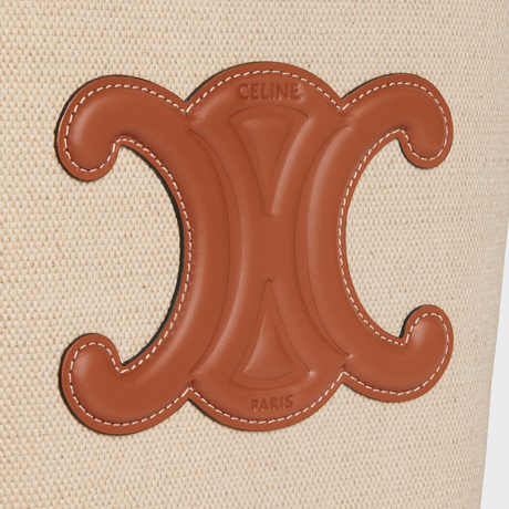 SMALL BUCKET CUIR TRIOMPHE IN TEXTILE AND CALFSKIN NATURAL / TAN