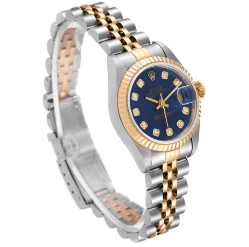 Rolex Blue Diamonds 18K Yellow Gold And Stainless Steel Datejust 69173 Women's Wristwatch 26 MM