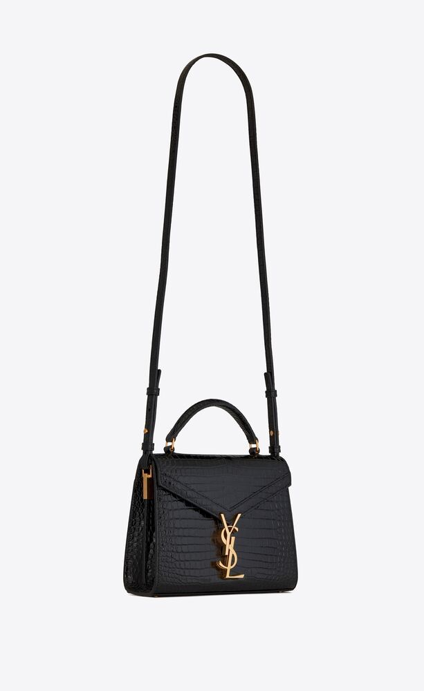 CASSANDRA MINI TOP HANDLE BAG IN CROCODILE-EMBOSSED SHINY LEATHER