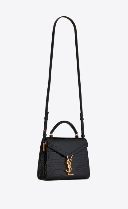 CASSANDRA MINI TOP HANDLE BAG IN CROCODILE-EMBOSSED SHINY LEATHER