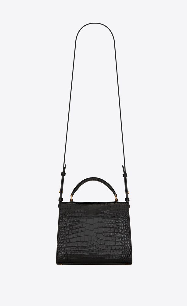 CASSANDRA MINI TOP HANDLE BAG IN CROCODILE-EMBOSSED SHINY LEATHER