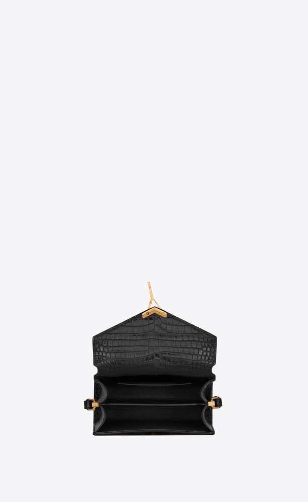 CASSANDRA MINI TOP HANDLE BAG IN CROCODILE-EMBOSSED SHINY LEATHER