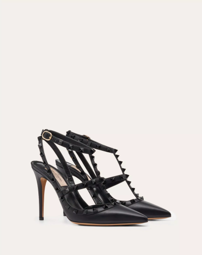 ROCKSTUD ANKLE STRAP PUMP WITH TONAL STUDS 100 MM