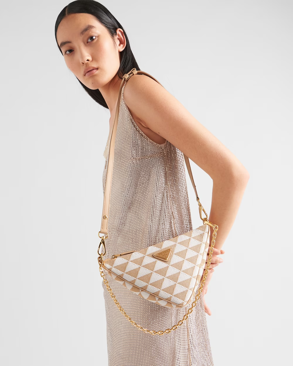 Embroidered jacquard fabric mini-bag