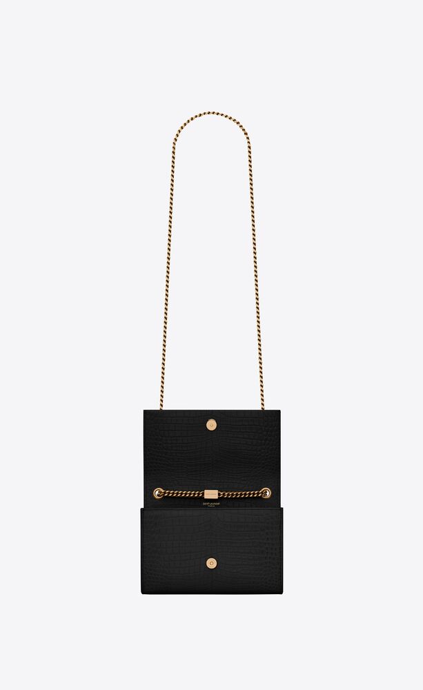 KATE SMALL CHAIN BAG WITH TASSEL IN CROCODILE-EMBOSSED SHINY LEATHER