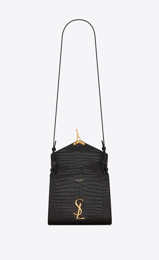 CASSANDRA MINI TOP HANDLE BAG IN CROCODILE-EMBOSSED SHINY LEATHER