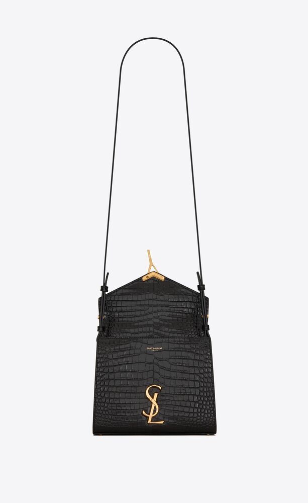 CASSANDRA MINI TOP HANDLE BAG IN CROCODILE-EMBOSSED SHINY LEATHER