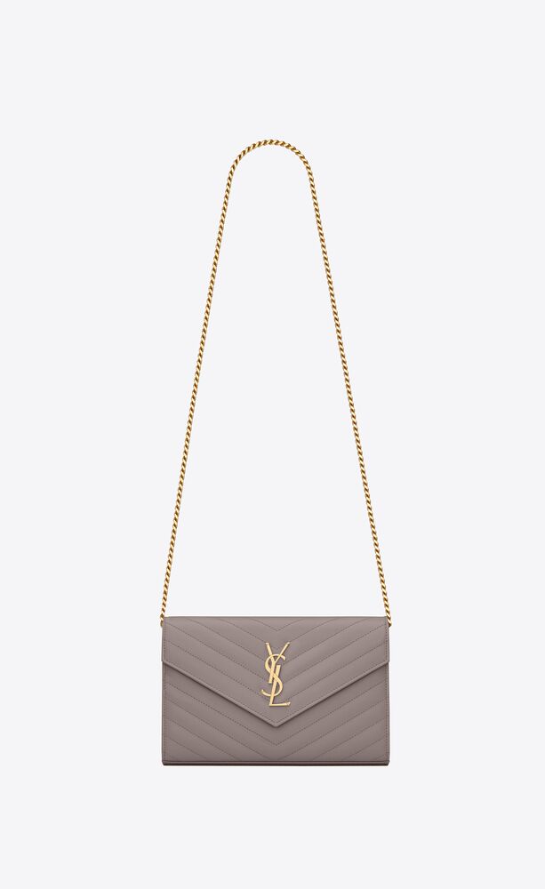 CASSANDRE SAINT LAURENT MATELASSÉ CHAIN WALLET IN GRAIN DE POUDRE EMBOSSED LEATHER