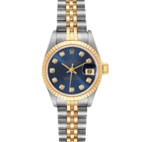 Rolex Blue Diamonds 18K Yellow Gold And Stainless Steel Datejust 69173 Women's Wristwatch 26 MM