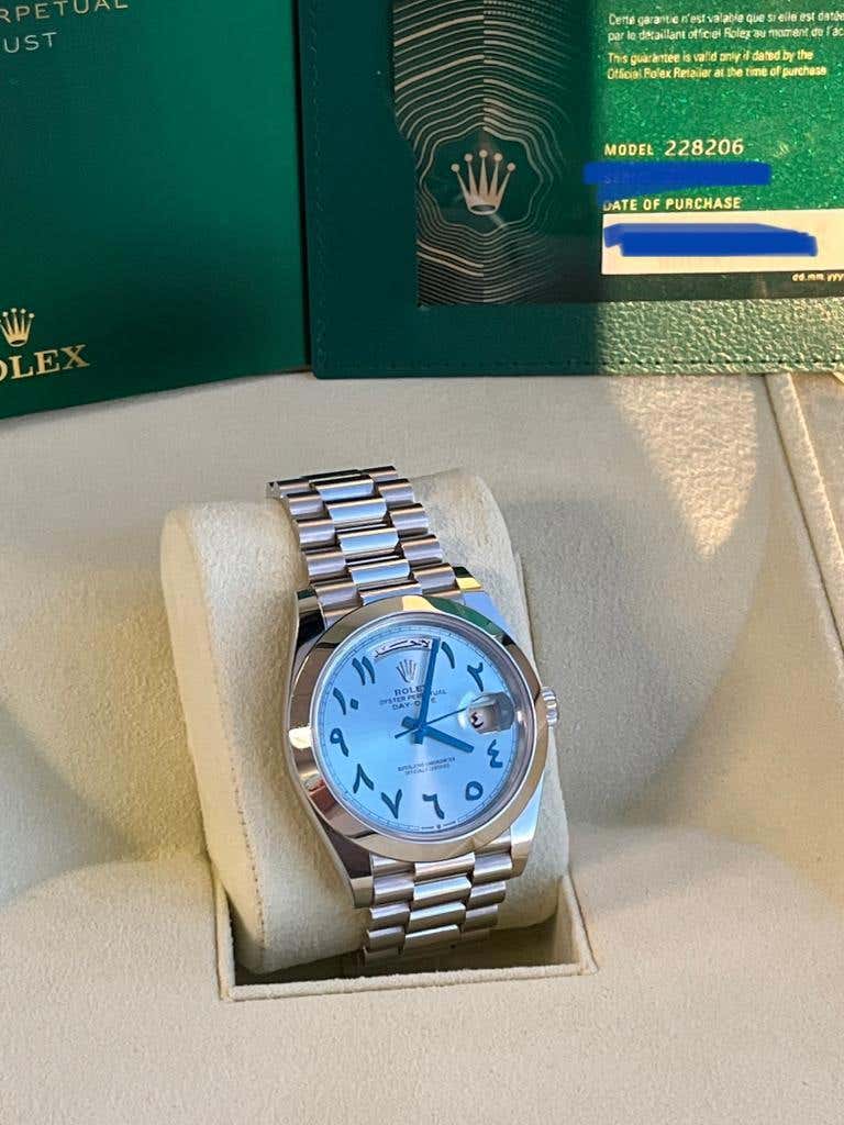 Rolex Day-Date President 40 Ice Blue Arabic Dial Automatic Platinum Watch