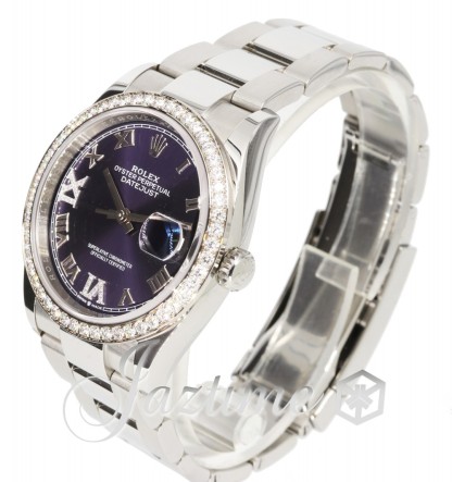 Rolex Datejust 36 White Gold/Steel Aubergine Roman & Diamond Dial & Diamond Bezel Oyster Bracelet