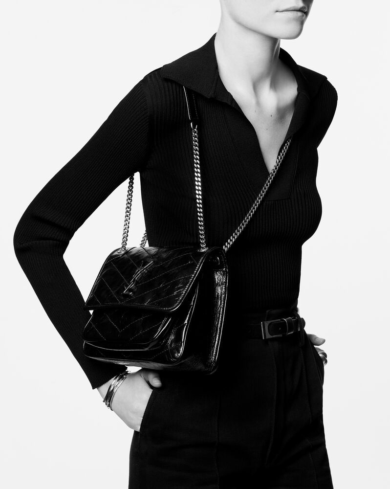 NIKI BABY CHAIN BAG IN CRINKLED VINTAGE LEATHER