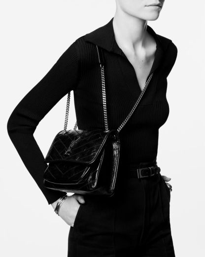 NIKI BABY CHAIN BAG IN CRINKLED VINTAGE LEATHER