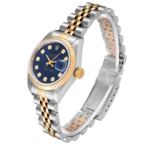 Rolex Blue Diamonds 18K Yellow Gold And Stainless Steel Datejust 69173 Women's Wristwatch 26 MM