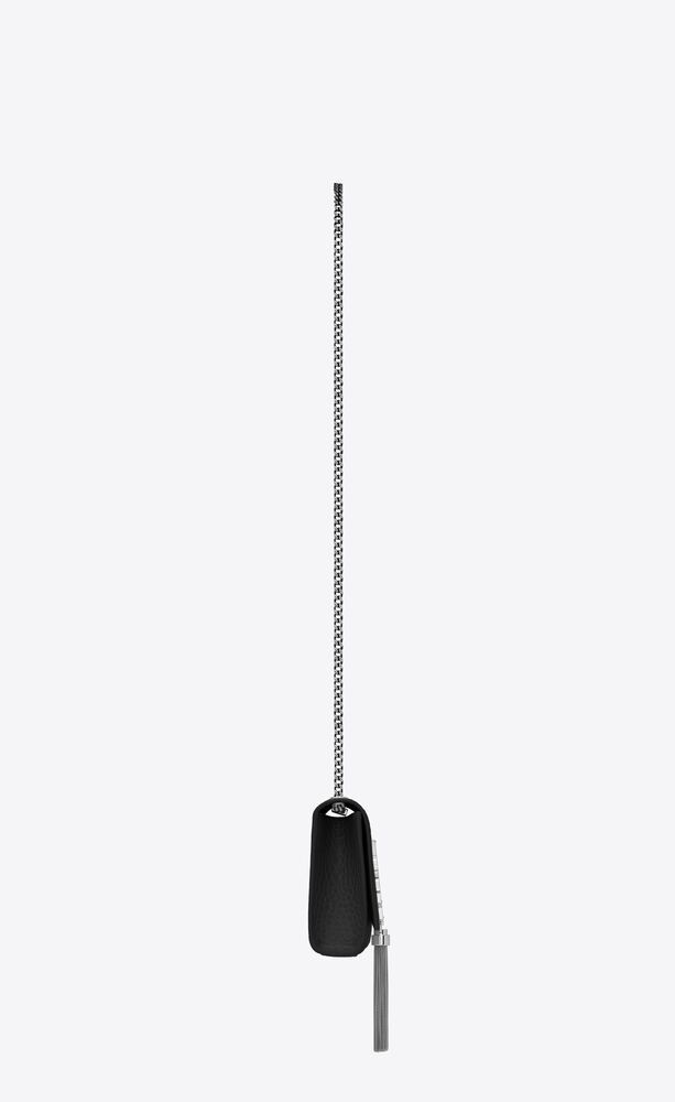 KATE SMALL CHAIN BAG WITH TASSEL IN CROCODILE-EMBOSSED SHINY LEATHER