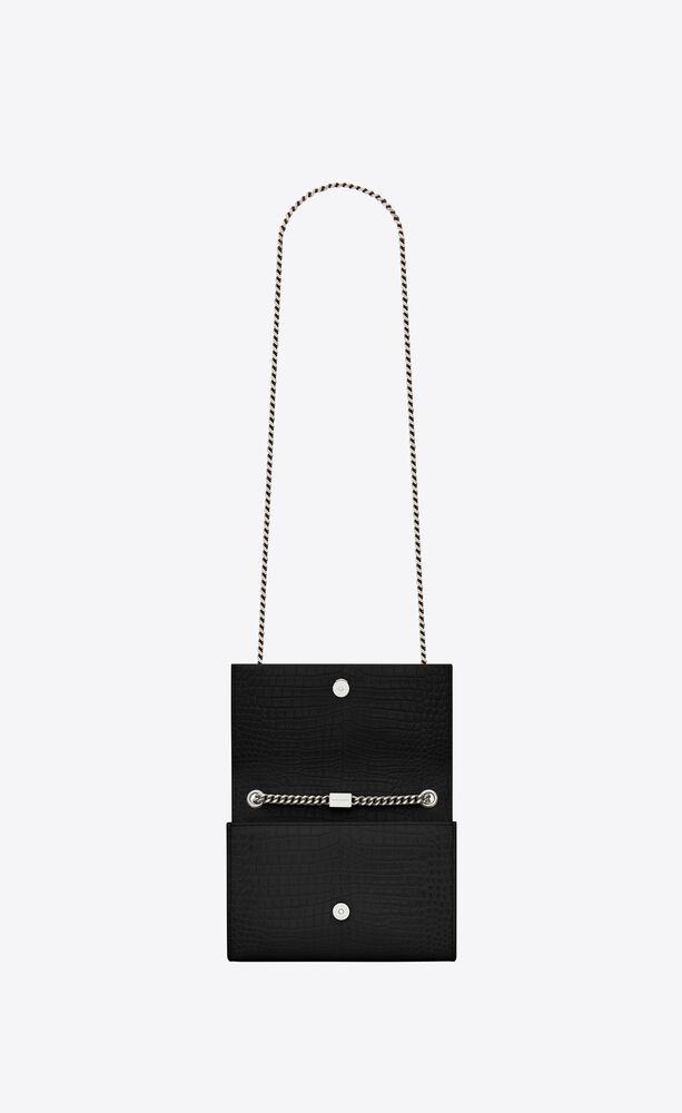 KATE SMALL CHAIN BAG WITH TASSEL IN CROCODILE-EMBOSSED SHINY LEATHER